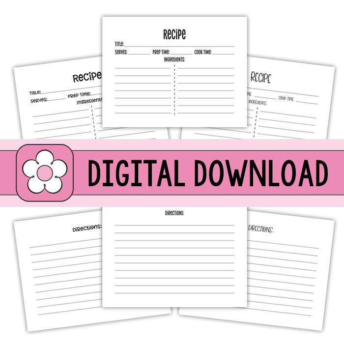 Image of Recipe Cards Printables DIGITAL DOWNLOAD