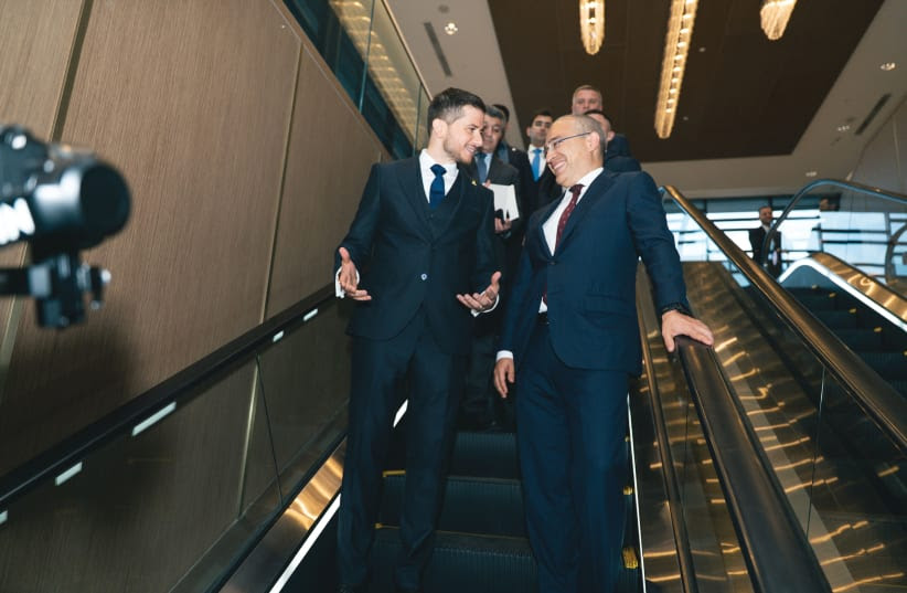  GEORGE DEEK, Israel’s ambassador to Azerbaijan, at work with Azerbaijan’s Economy Minister Mikayil Jabbarov (photo credit: COURTESY OF GEORGE DEEK)