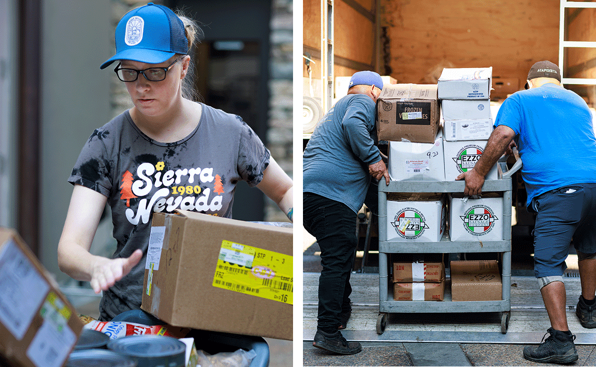 Sierra Nevada employees organizing food donations in North Carolina