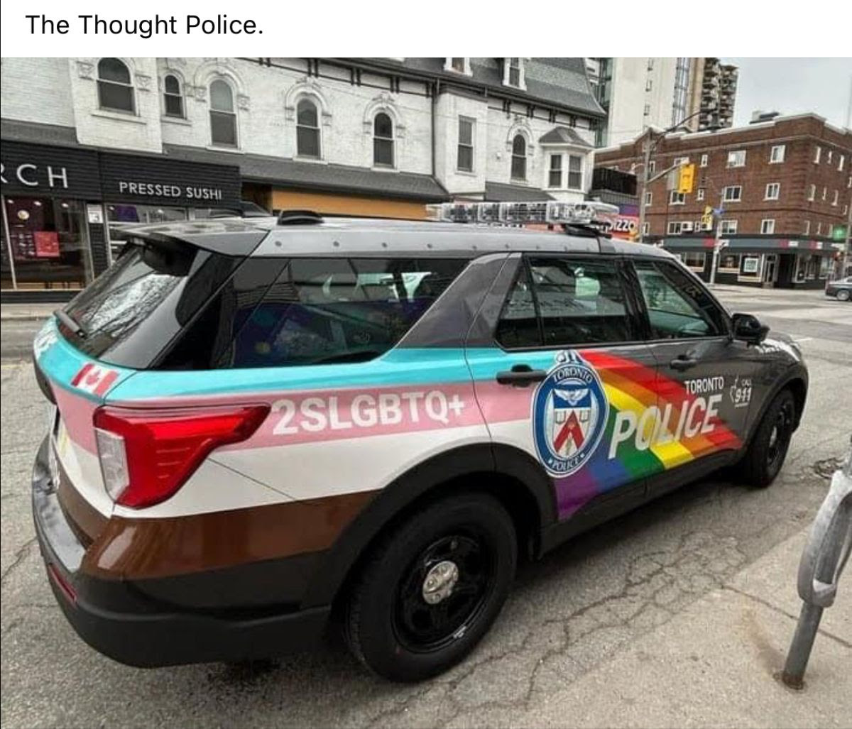 A toronto police car painted in gay themes.