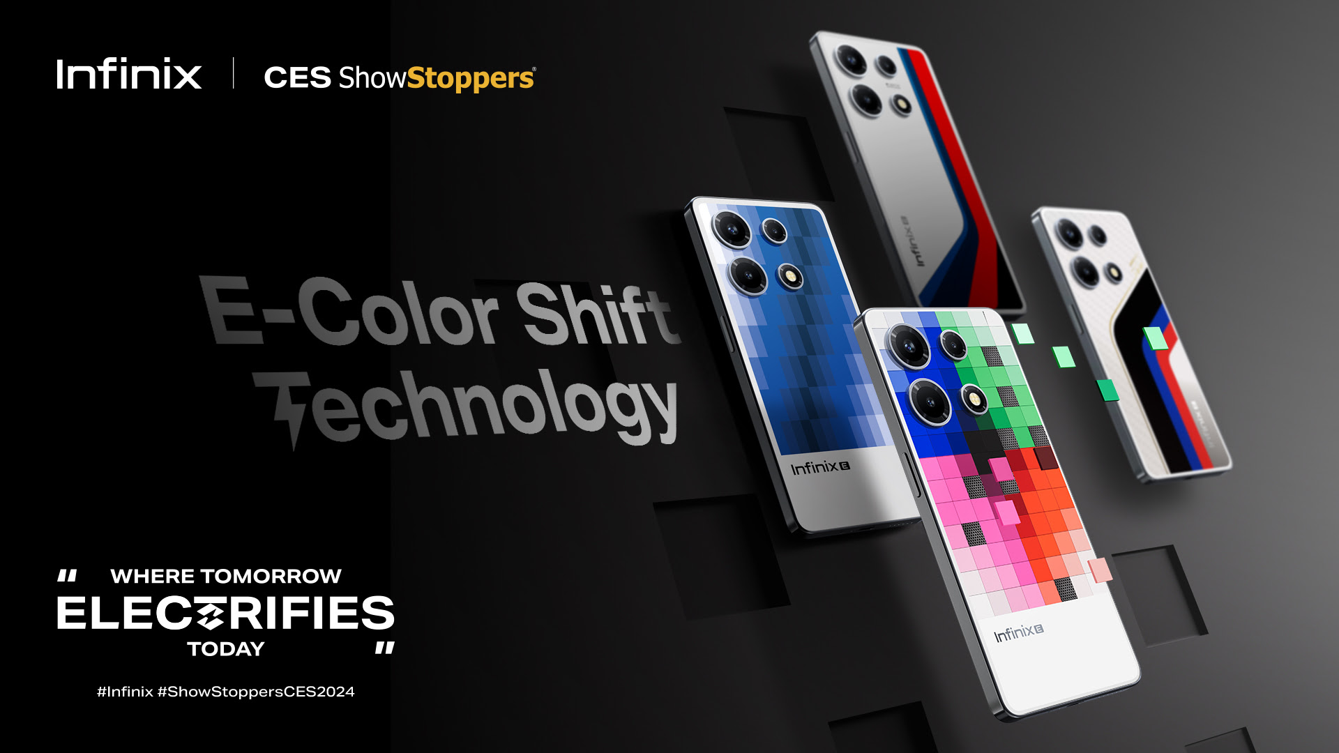 Infinix revela na CES 2024 a E-Color Shift, uma tecnologia que revoluciona a transformação interativa das cores de smartphones