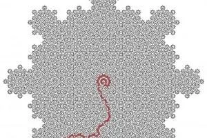 Image shows one possible solution exiting the simpler of the two mazes.