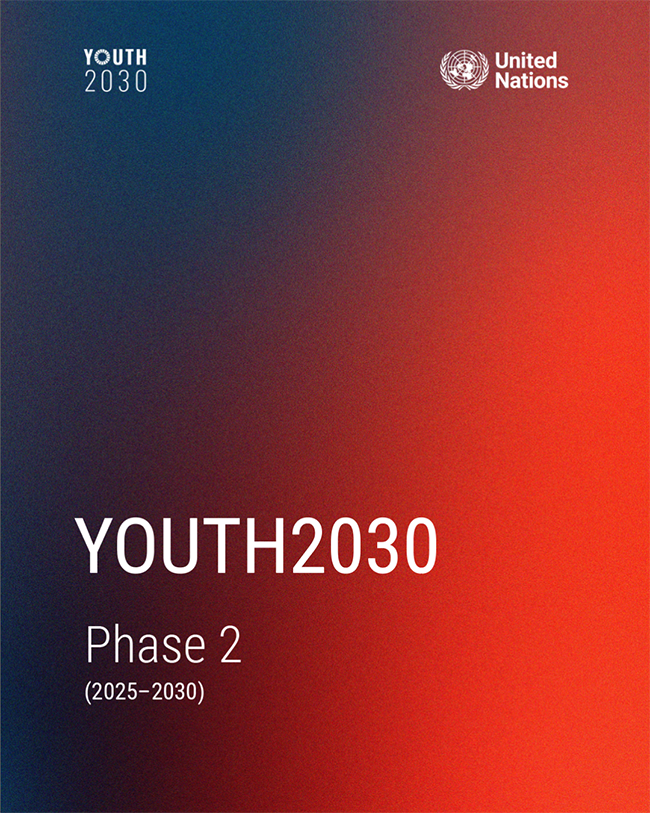 Cover image of the report: Youth2030 Phase 2 (2025–2030) featuring a blue and red gradient background