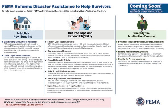 FEMA Reforms Disaster Assistance to Help Survivors