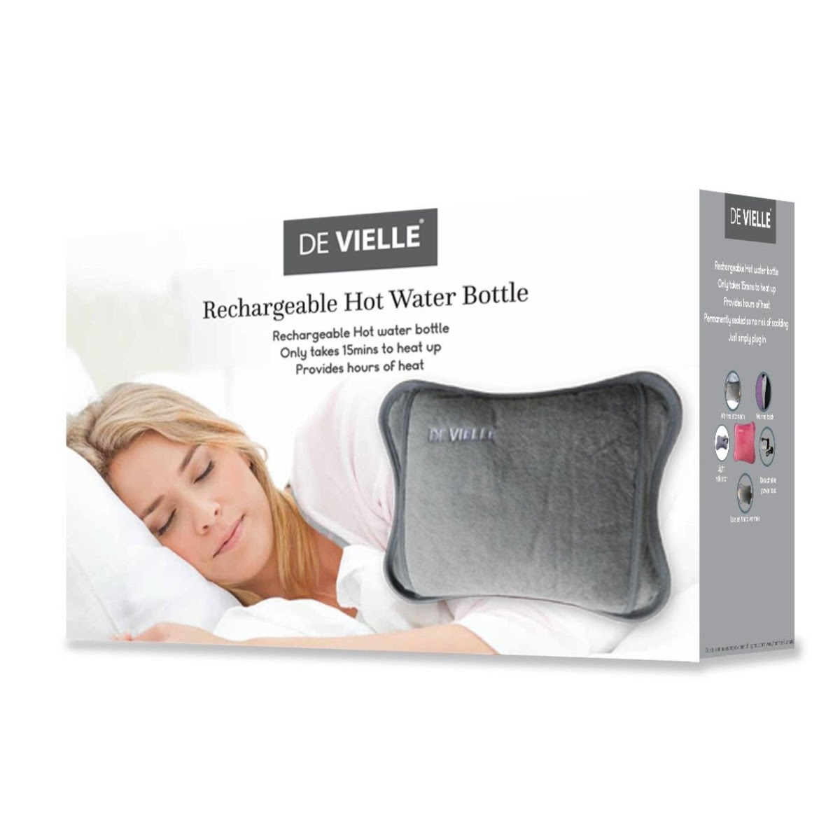 Image of De Vielle Luxury Rechargeable Electric Hot Water Bottle - Grey