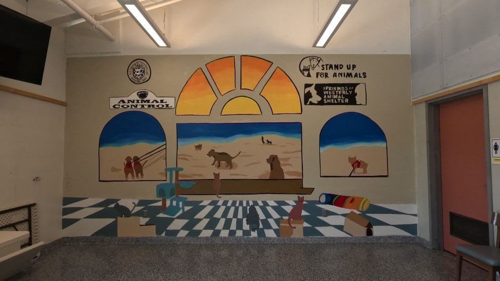 Westerly High School students volunteer to paint mural at Westerly Animal Shelter