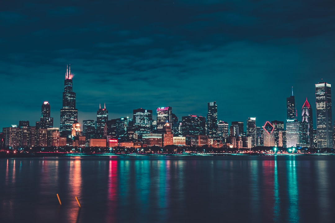 city skyline during night time