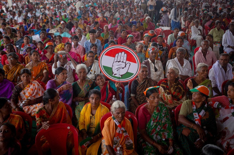 An Indian National Congress rally in Mandya, India, on Wednesday. The party governed India for decades, but those days are long gone.