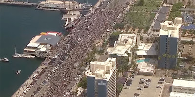 Overhead shot of a massive crowd in San Diego