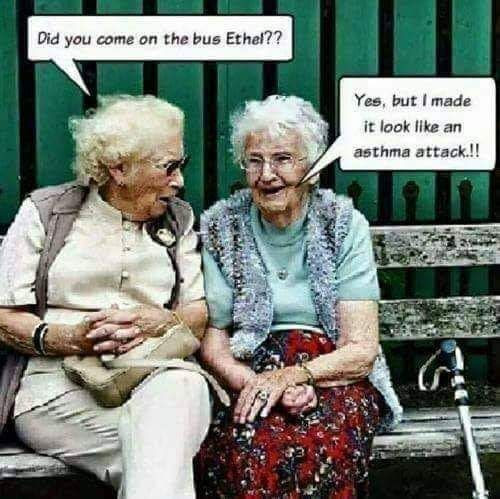 This may contain: two older women sitting on a bench with an umbrella and the caption, we bitched & bitched and still it was not enough