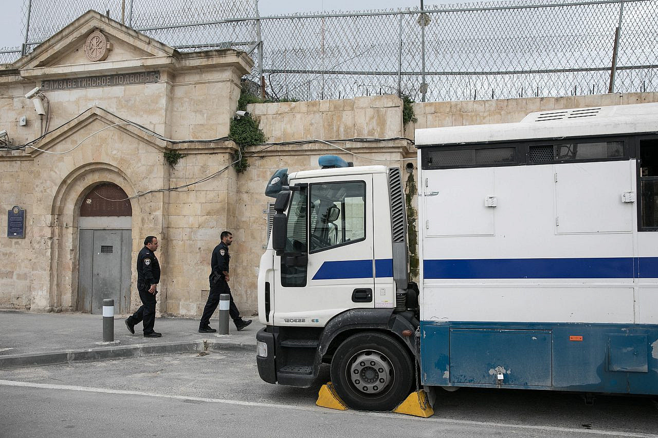 Illustrative photo showing the entrance to Al-Moscobiyeh (The Russian Compound) Interrogation Center and Prison, Jerusalem, March 12, 2020. (Olivier Fitoussi/Flash90)