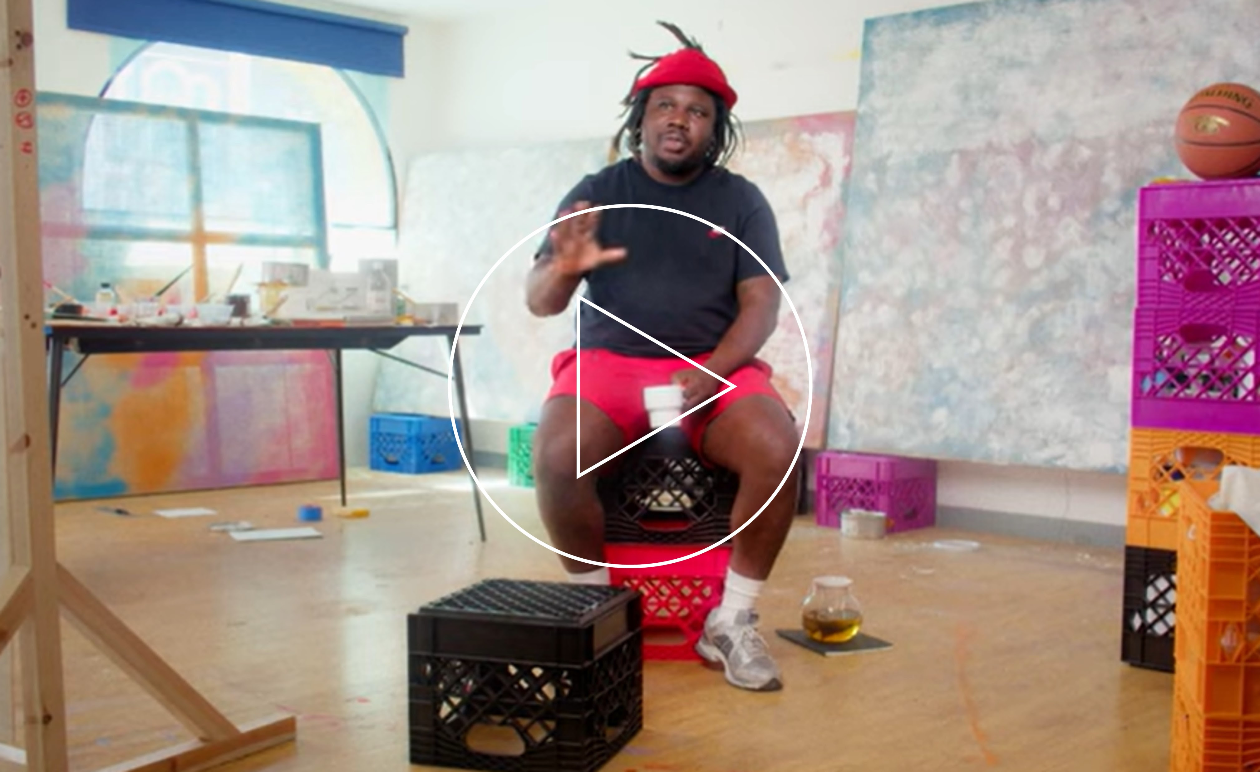 New exhibition coming to Tate Britain! 4 Still from a video of artist Alvaro Barrington sitting in his studio talking to the camera