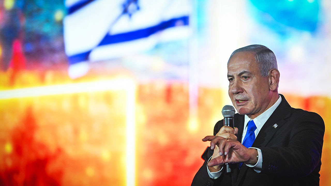 Israeli Prime Minister Benjamin Netanyahu speaks during the Jerusalem Day official ceremony at Ammunition Hill in Jerusalem