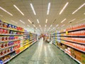 Food on shelves in a supermarket