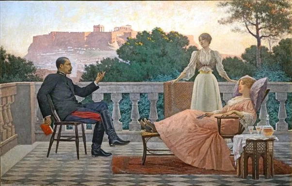 <i>Une soirée à Athènes</i>. Huile sur toile de Iakovos Rizos (1849-1926) peinte en 1897.