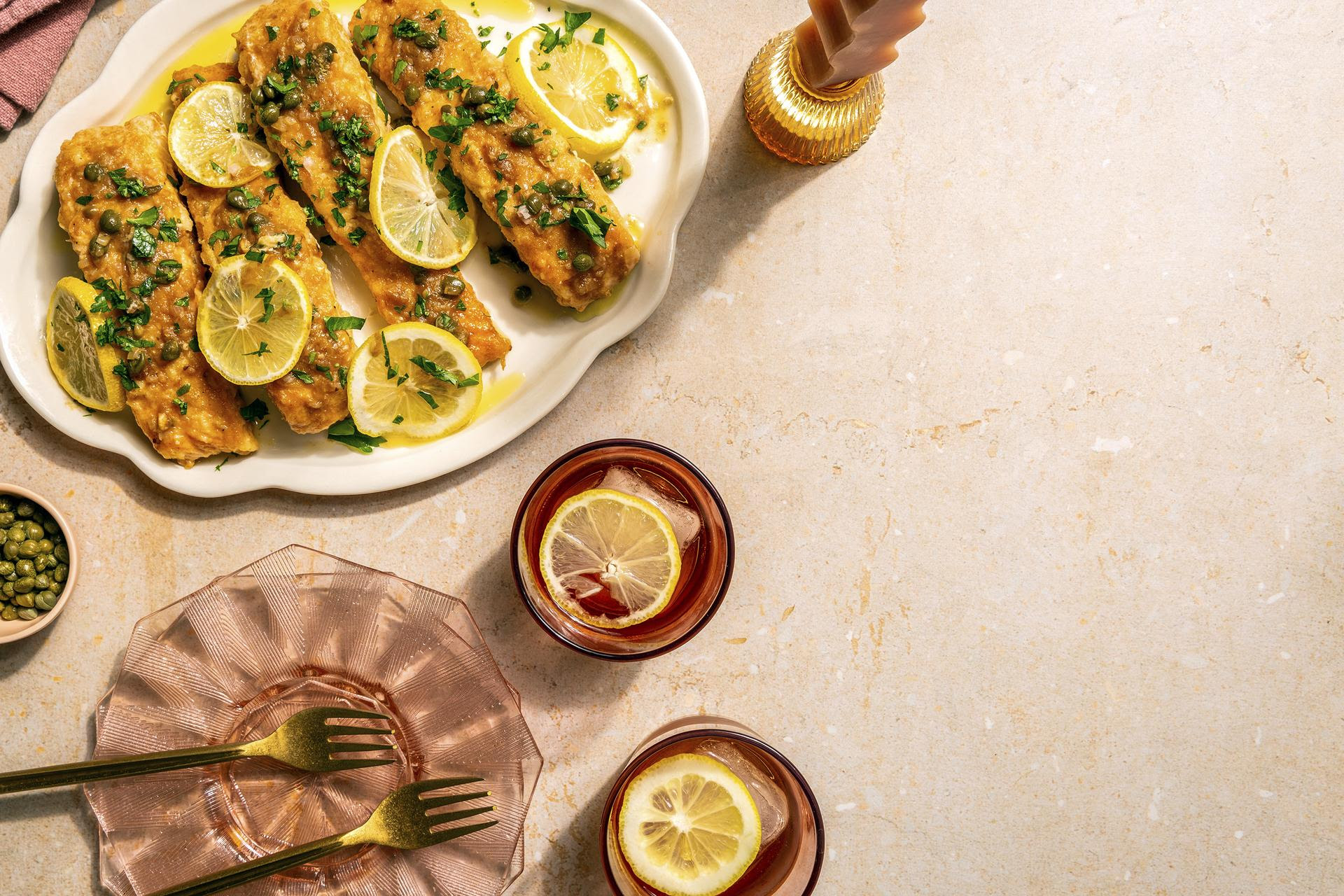 A recipe for salmon piccata. 