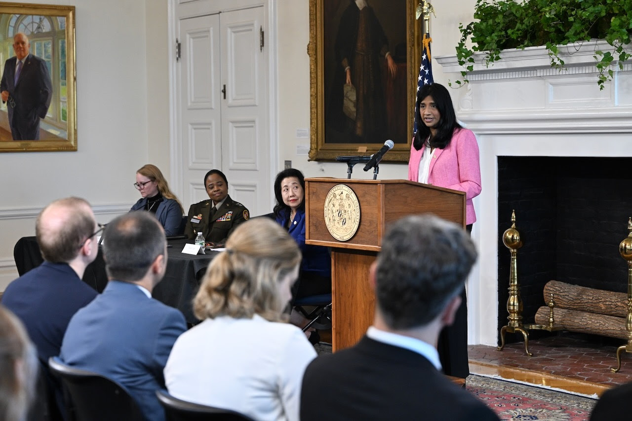 Lt. Governor Aruna K. Miller speaking at podium