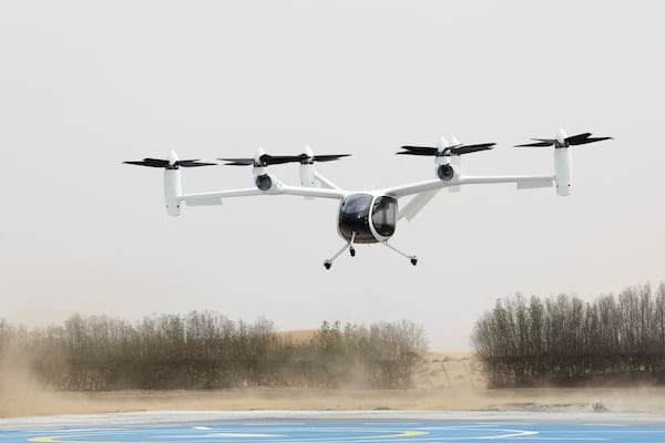 A Joby Aviation air taxi lands in Dubai after a test flight. Reuters