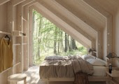 La madera es el material predominante en el interior, creando un ambiente cálido y acogedor que conecta al usuario con la naturaleza.