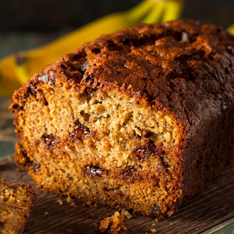 Banana bread with chocolate chips.