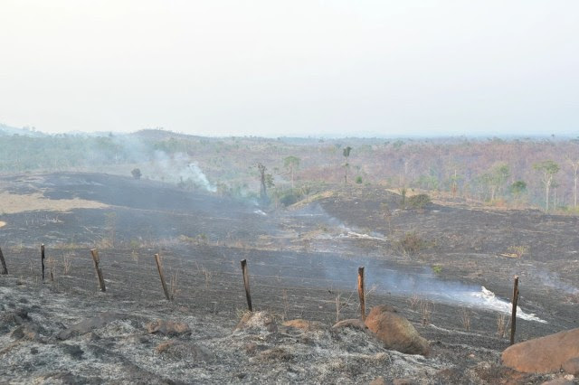 Fumaça após foco de fogo na região de Amajari, Roraima, em fevereiro de 2024