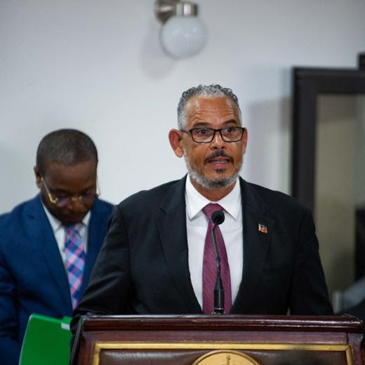 Newly sworn-in Haitian Prime Minister Alix Didier Fils-Aime speaks during the installation ceremony in Port-au-Prince, Haiti, on November 11, 2024. Fils-Aime was sworn in as Haiti’s new prime minister, promising to restore security and tackle gang violence in the crisis-wracked country. Fils-Aime replaced Garry Conille, who was appointed in May, as a gun attack on a low-cost American airliner coming in to land in the capital illustrated the enormity of his challenge. (Photo by Clarens SIFFROY / AFP)