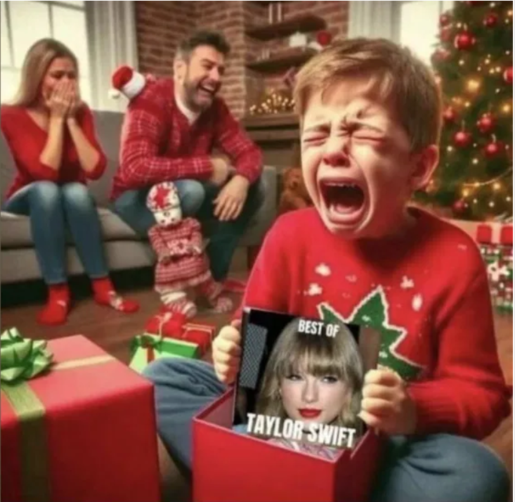 Child cryoing over gidt of Taylor Swift Album.