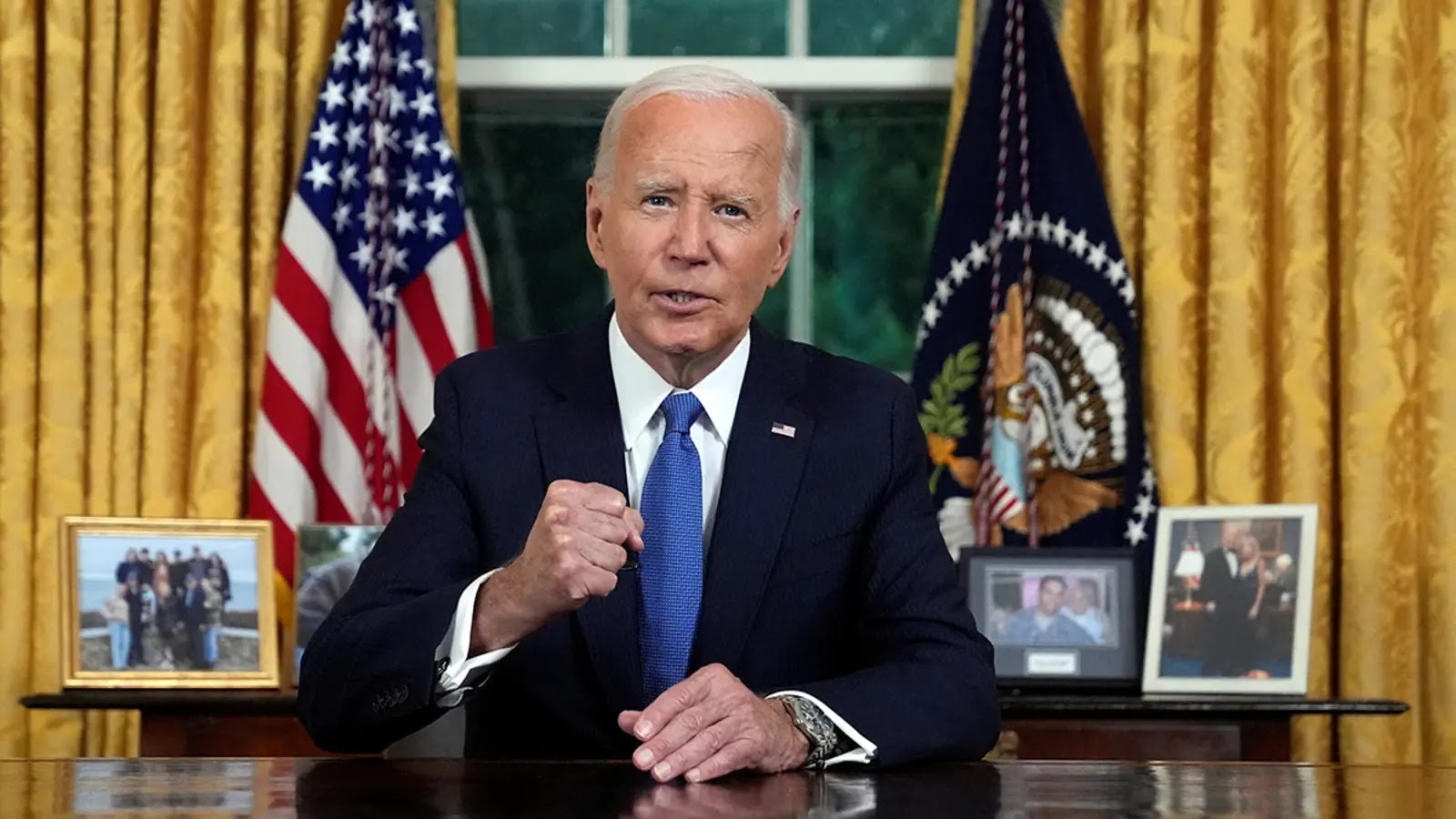 President Joe Biden addresses the nation from the Oval Office about his decision to drop his reelection bid