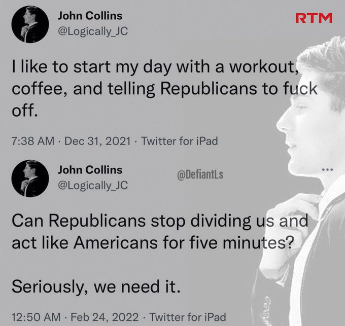 Hypocrite John Collins. Condemns Republicans then blasmes them for everything.