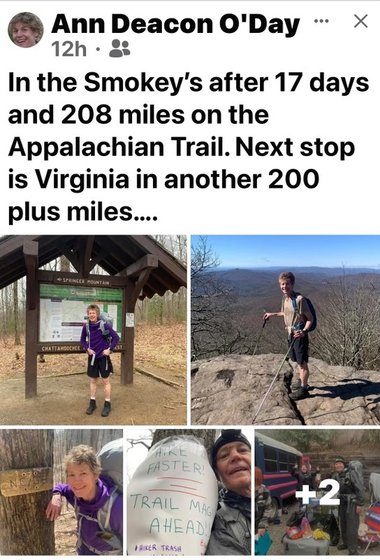 Ann O'Day hiking facebook post image
