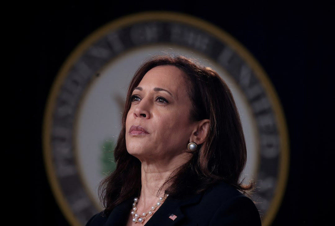 U.S. Vice President Kamala Harris attends an infrastructure event addressing high speed internet in the Eisenhower Executive Office Building's South Court Auditorium at the White House in Washington, U.S., June 3, 2021.