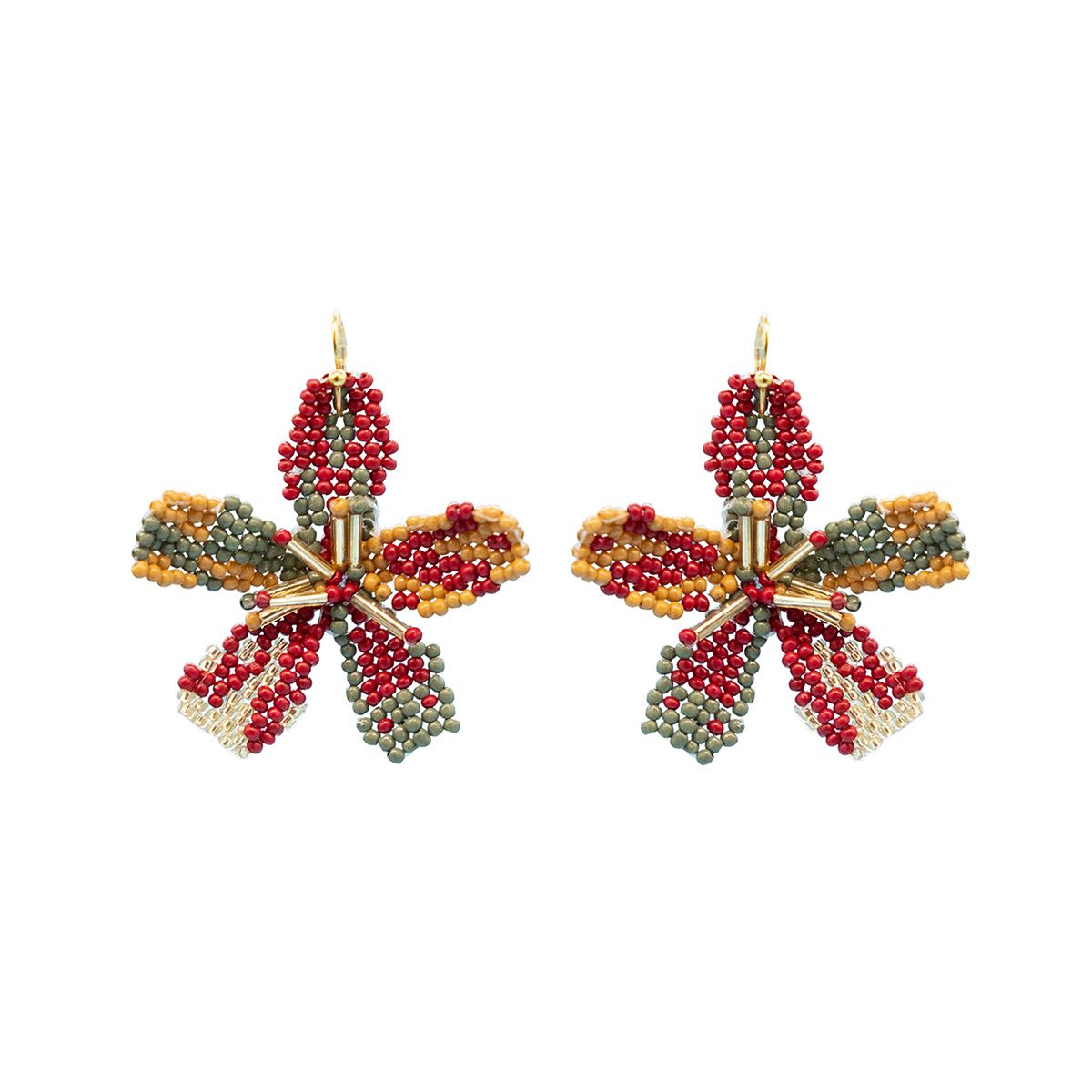12094555 small green red ombre beaded flower earrings 1200x1200px c n