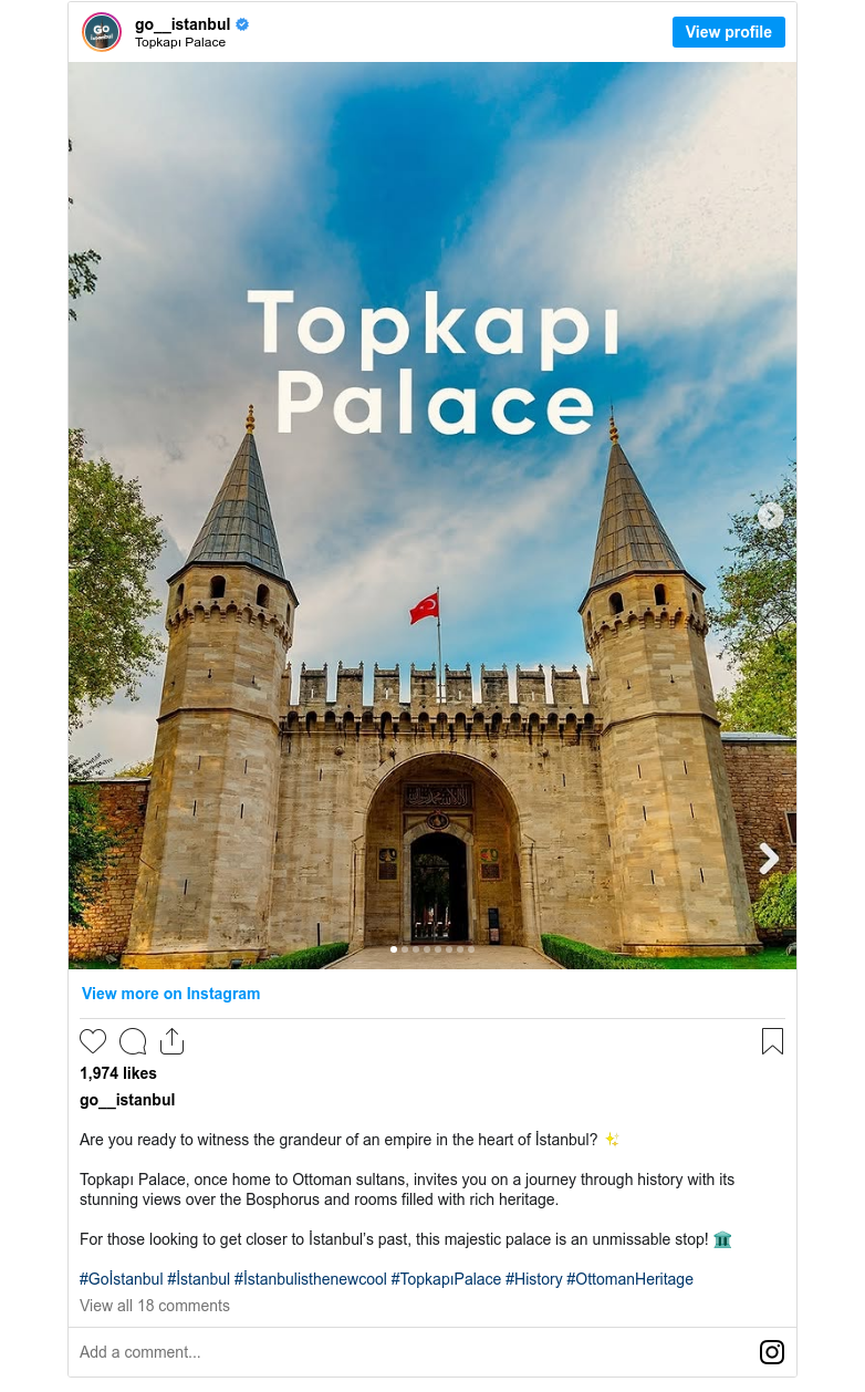 Go İstanbul on Instagram: "Are you ready to witness the grandeur of an empire in the heart of İstanbul? ✨ Topkapı Palace, once home to Ottoman sultans, invites you on a journey through history with its stunning views over the Bosphorus and rooms filled with rich heritage. For those looking to get closer to İstanbul’s past, this majestic palace is an unmissable stop! 🏛️ #Goİstanbul #İstanbul #İstanbulisthenewcool #TopkapıPalace #History #OttomanHeritage"