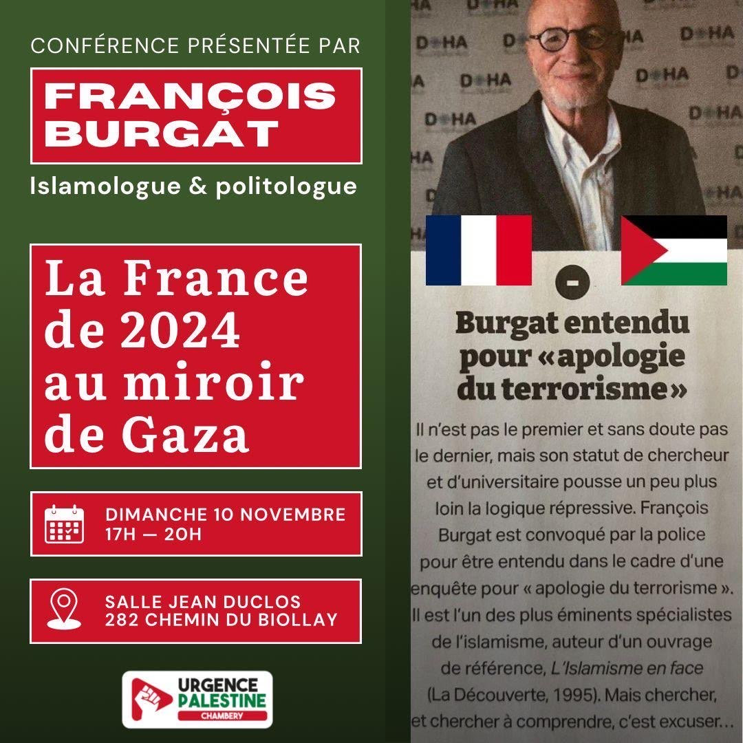 Conférence François Burgat 10/11 20H à Chambery