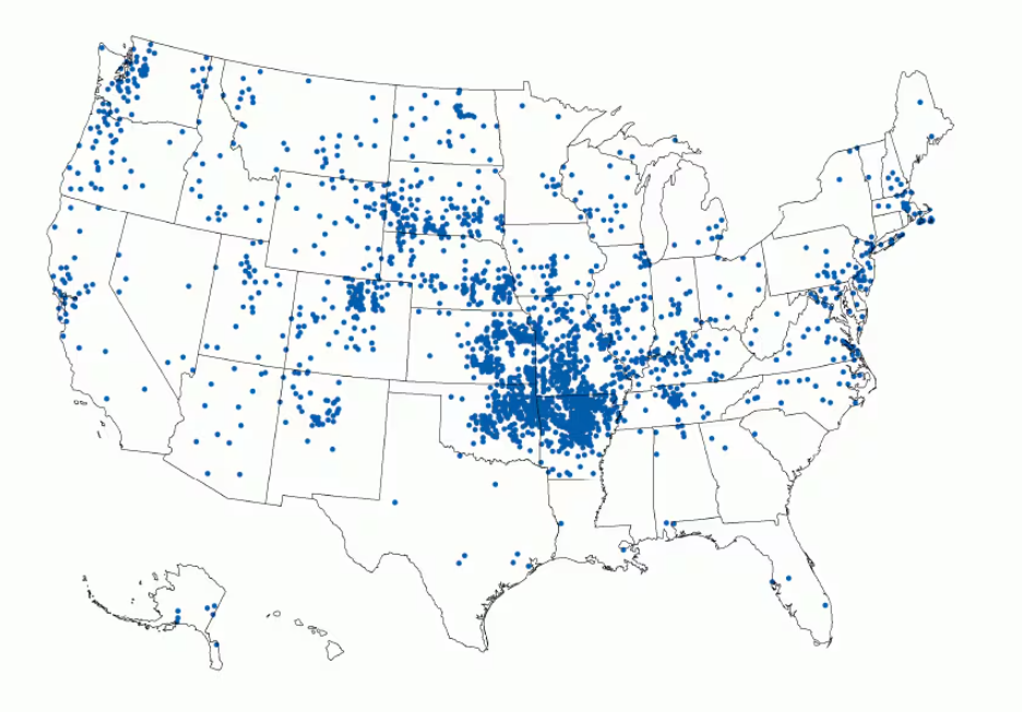 Reported tularemia cases, by county of residence — United States, 2011–2022