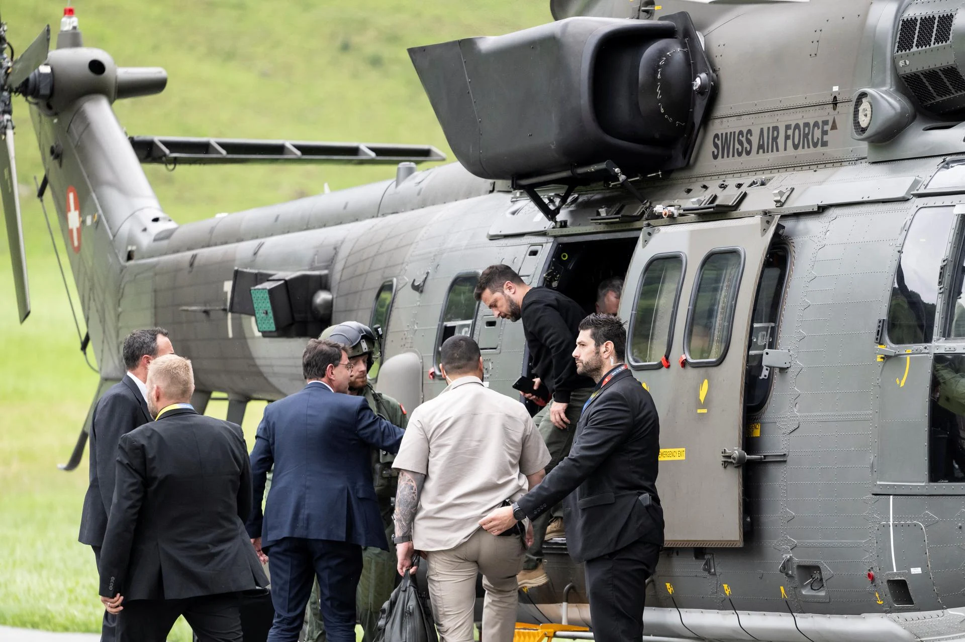 Alt text placeholderVolodymyr Zelenskiy arrives in Obbuergen. Alessandro Della Valle/Pool via REUTERS