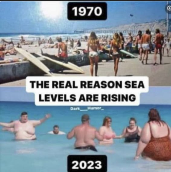 Meme that shows fat people are making the sea level rise.'