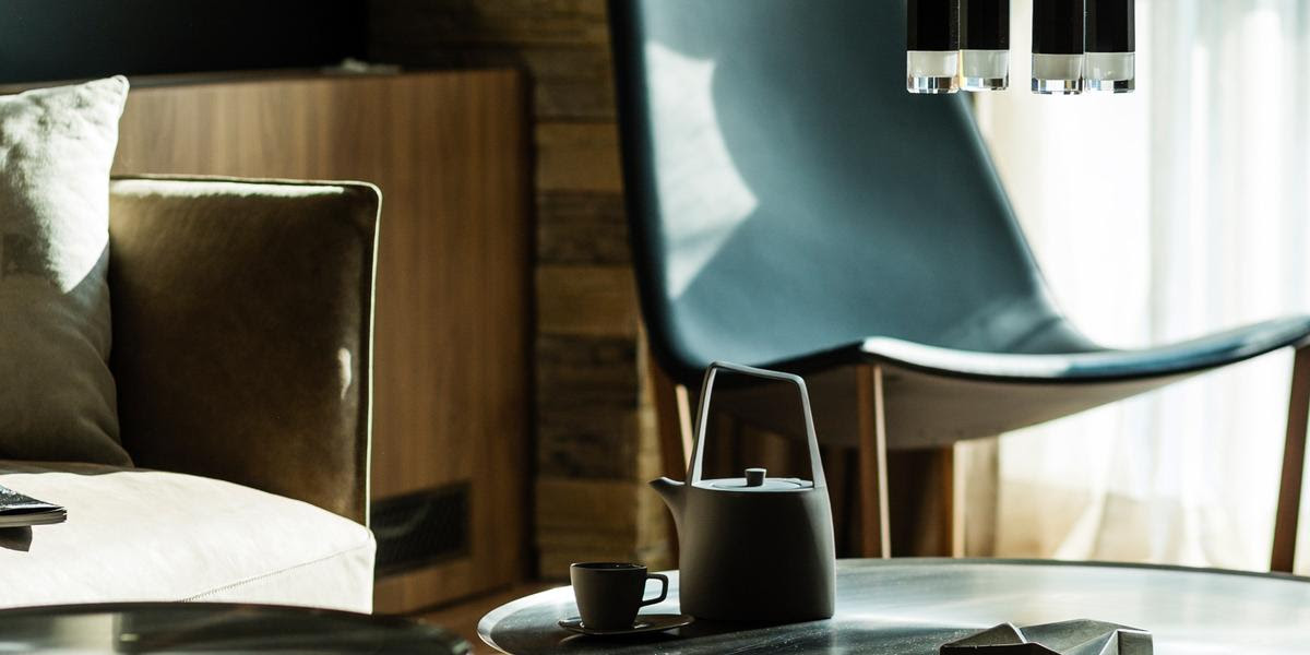 Detail shot of beautifully lit table in living room of contemporary interior