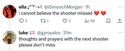 Two tweets expressing sympathy for the shooter.