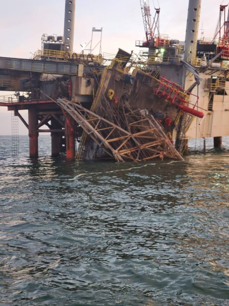 The damaged Rig 110, owned and operated by Well Services Petroleum Company Ltd. -