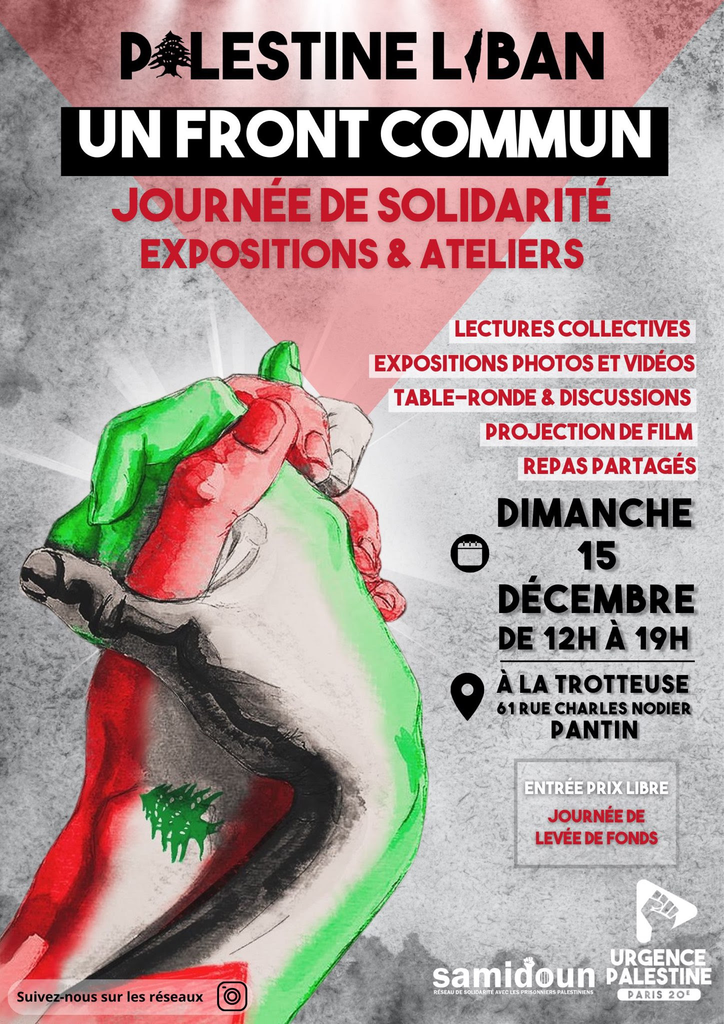 Journée solidarité Palestine Liban 15/12 Pantin 12h à 19h