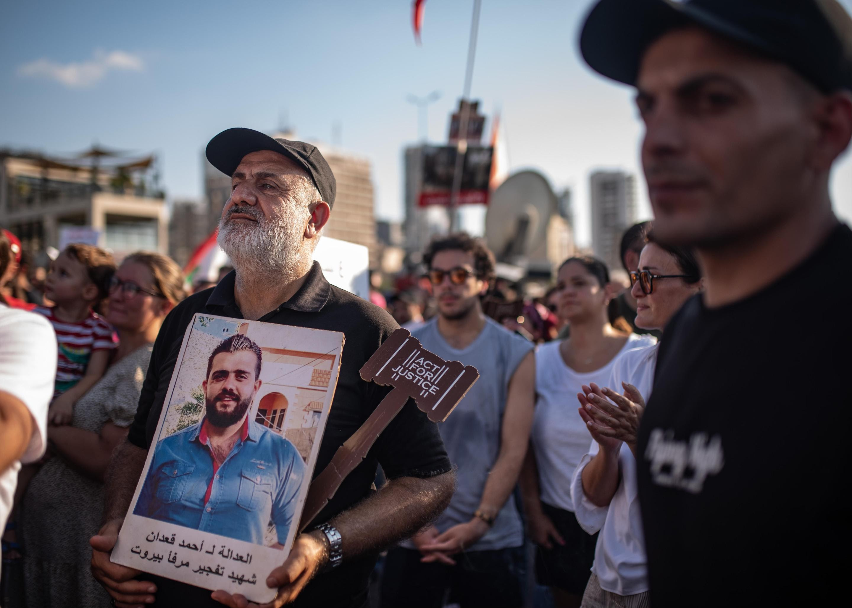 Men in Beirut holding placards