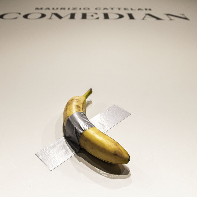 Maurizio Cattelan’s ‘‘Comedian,’’ a banana taped to a wall. 