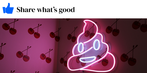 pink and white heart poop emoji neon sign