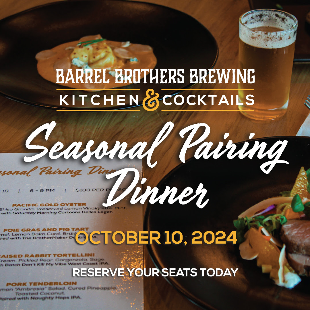 the menu for seasonal pairing dinner at barrett brothers brewing