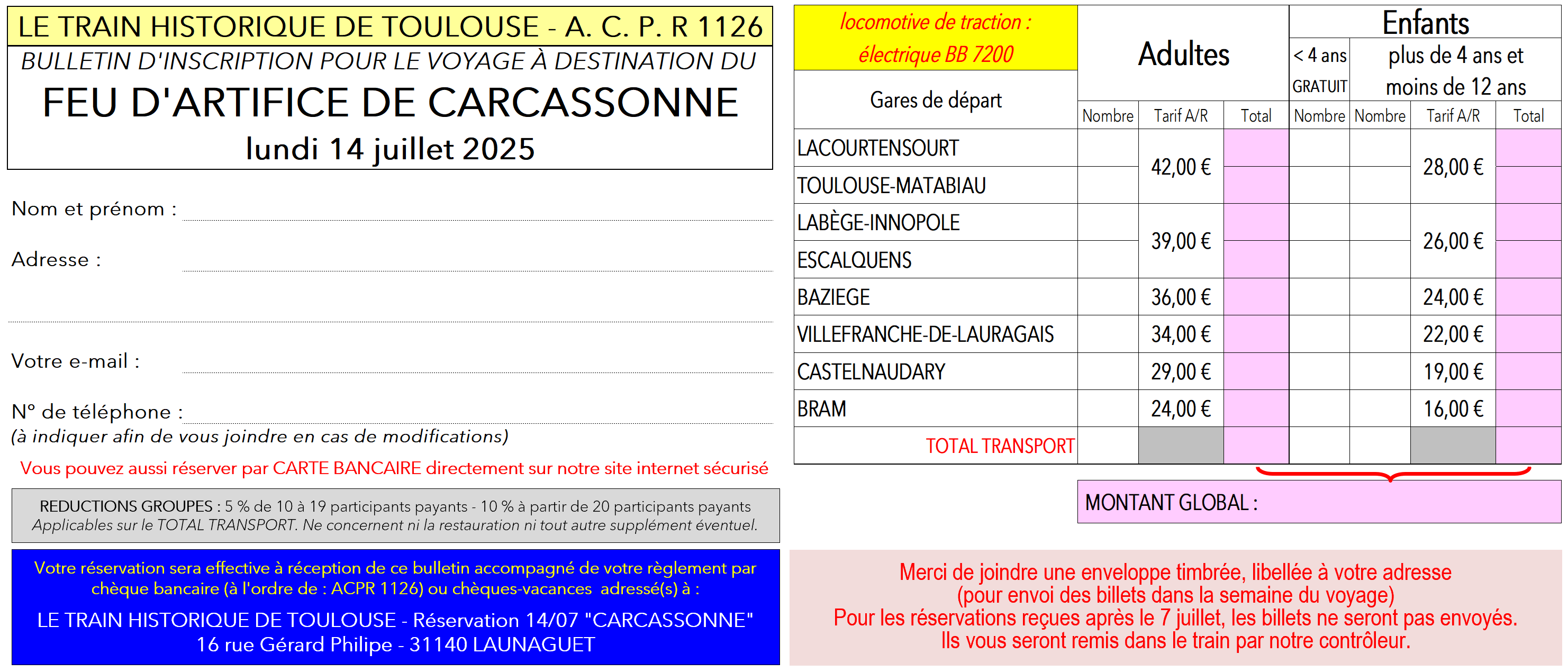 Bulletin d'inscription CARCASSONNE 14/07/2025