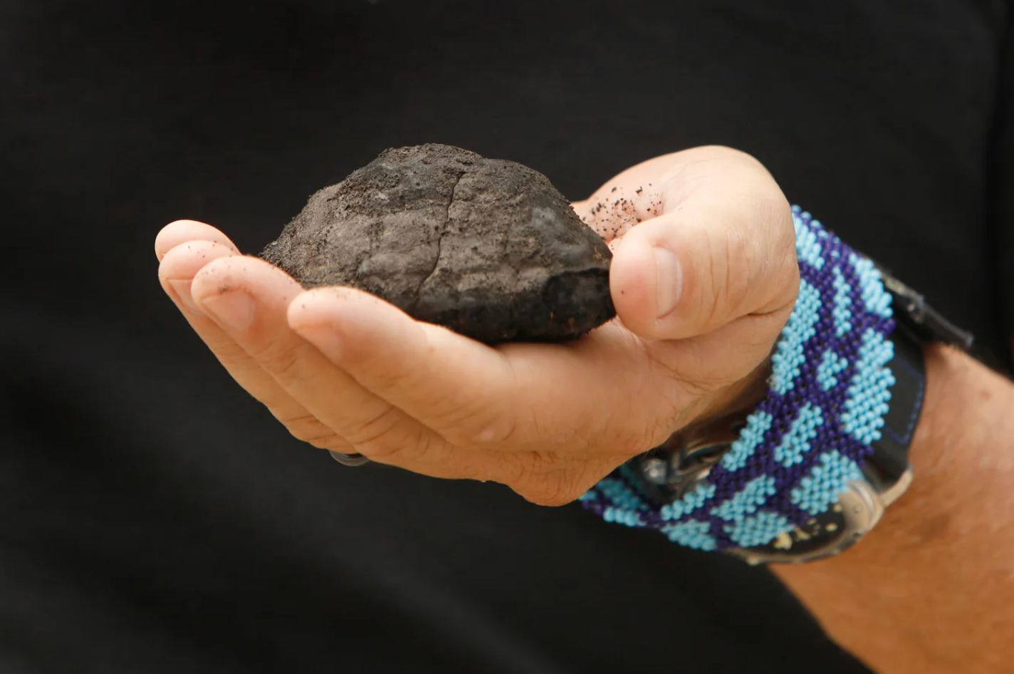 A small potato-size chunk of charcoal-colored polymetallic nodule