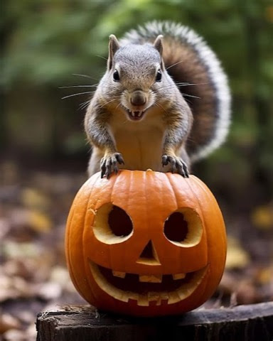 Fall-Squirrel-on-Pumpkin