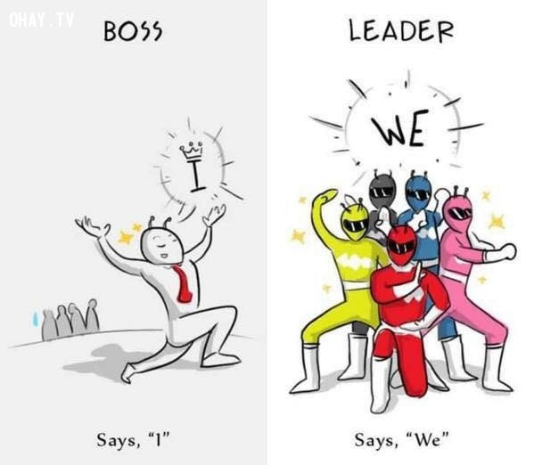 7. Boss nghĩ Ta là một, là riêng, là thứ nhất, tất cả đều phải làm theo ý boss. Leader nghĩ mình và nhân viên là một đội.,boss,leader,khác biệt giữa boss và leader