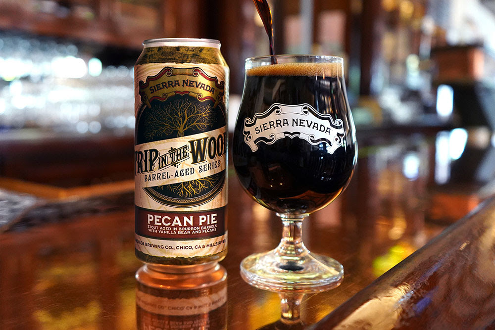 A can and full glass of Trip in the Woods: Pecan Pie